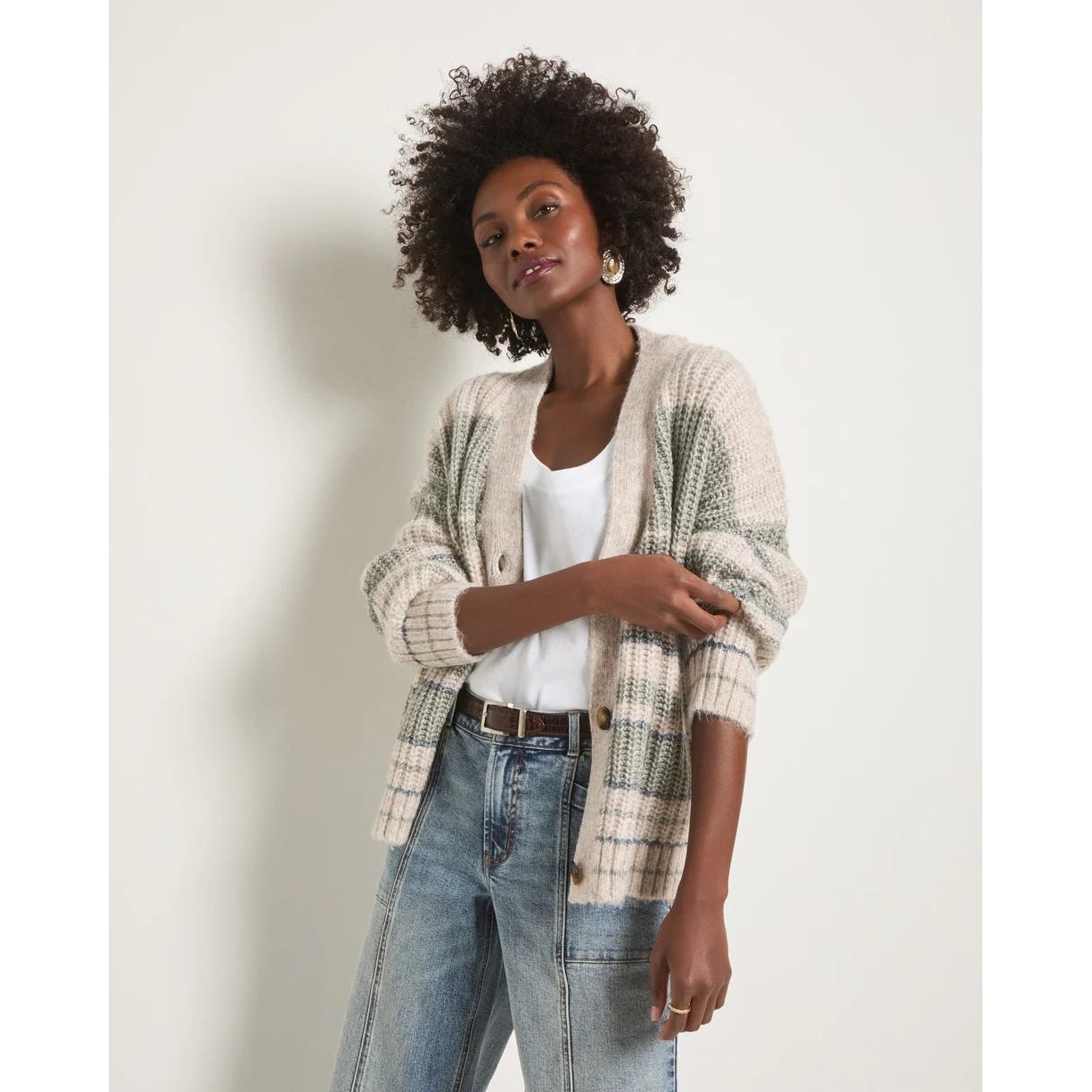 78 & Sunny Crystal Canyon Cardigan Olive Branch Stripe Small Nwot